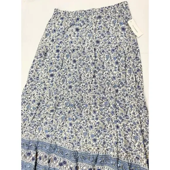 No Comment Blue Floral Tiered Maxi Skirt Elastic Waist‎ Lined RW228445 NWT L - Picture 6 of 8